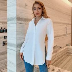 Women's solid color long sleeve side slit temperament slim long sleeve button-down lapel shirt Women's long sleeve shirt