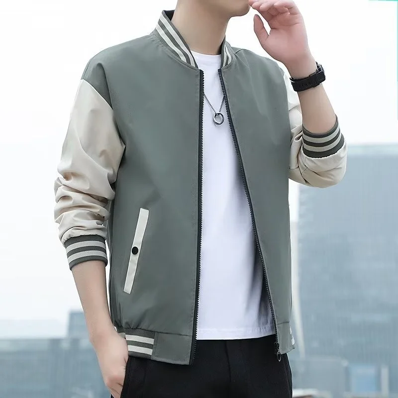 

Casual Sle Men's Baseball Collar Jaet Thin Outerwear ort Length Zipper Closure Long Sve Youth Faion Autumn Coat