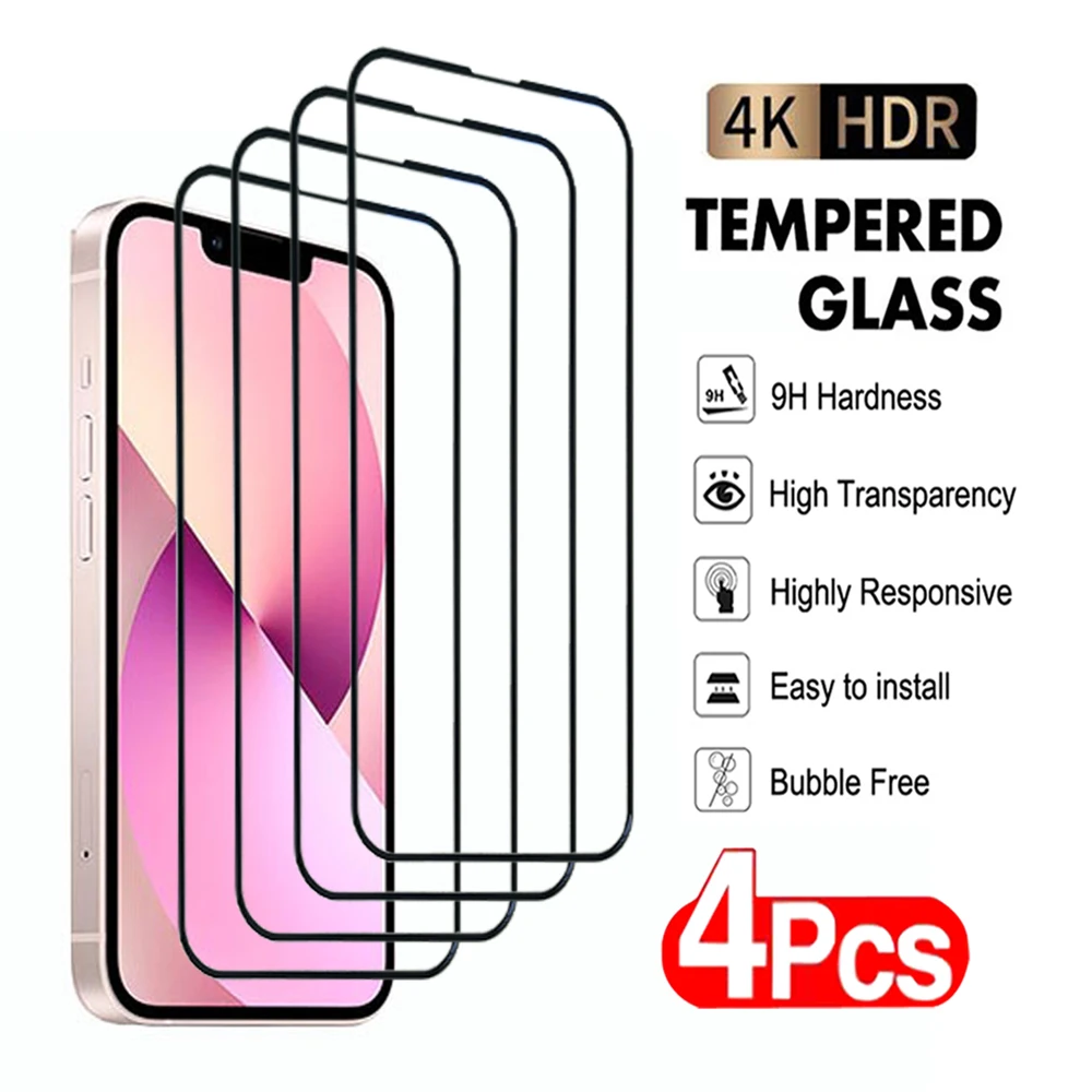 4Pcs 9D Full Tempered Glass Screen Protector For iPhone 11 12 Pro Max 7 8 Plus 12 Mini X XS XR Max SE 2020 Protective glass Film