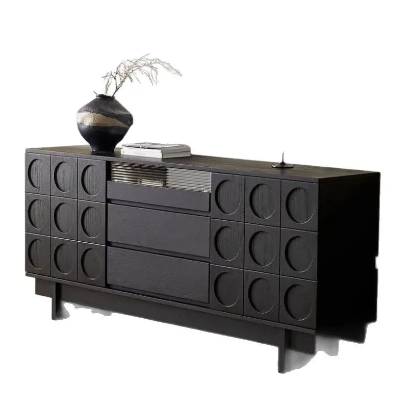 

Solid wood dining side against the wall Black locker Household retro meal preparation Coffee table Wine cabinet