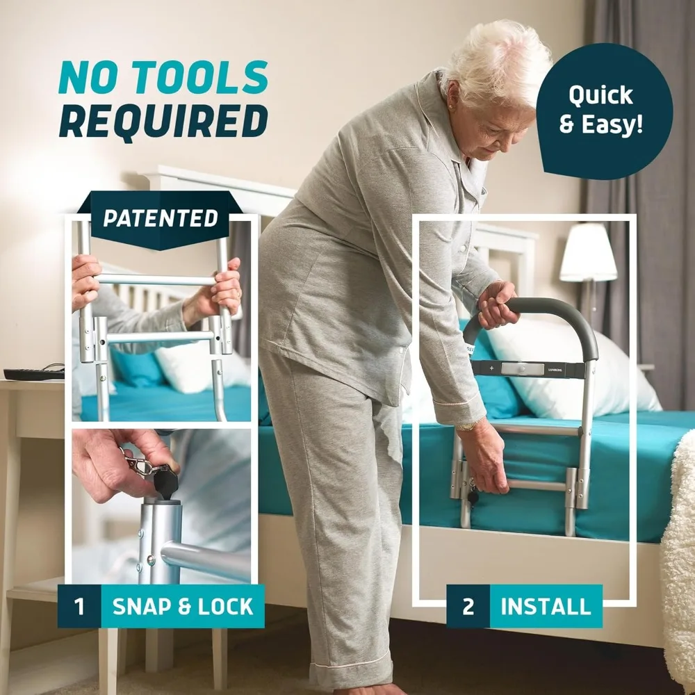 Bed Assist Rail with Motion-Activated Light & Non-Slip Grip - Easy Install for Elderly Safety & Post-Surgery Support