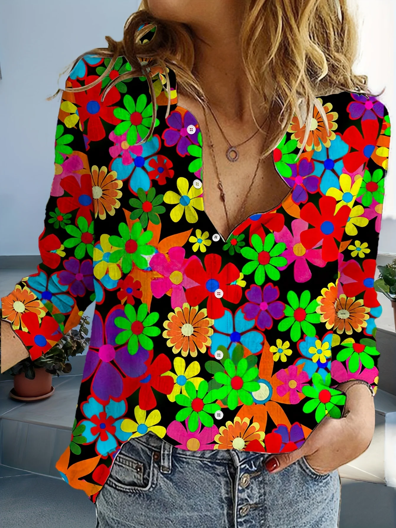 Fashion multicolour Flower style 3D Print Women Long Sleeve Shirts Autumn Holiday Casual Ladies Blouse Tops Women's Clothing