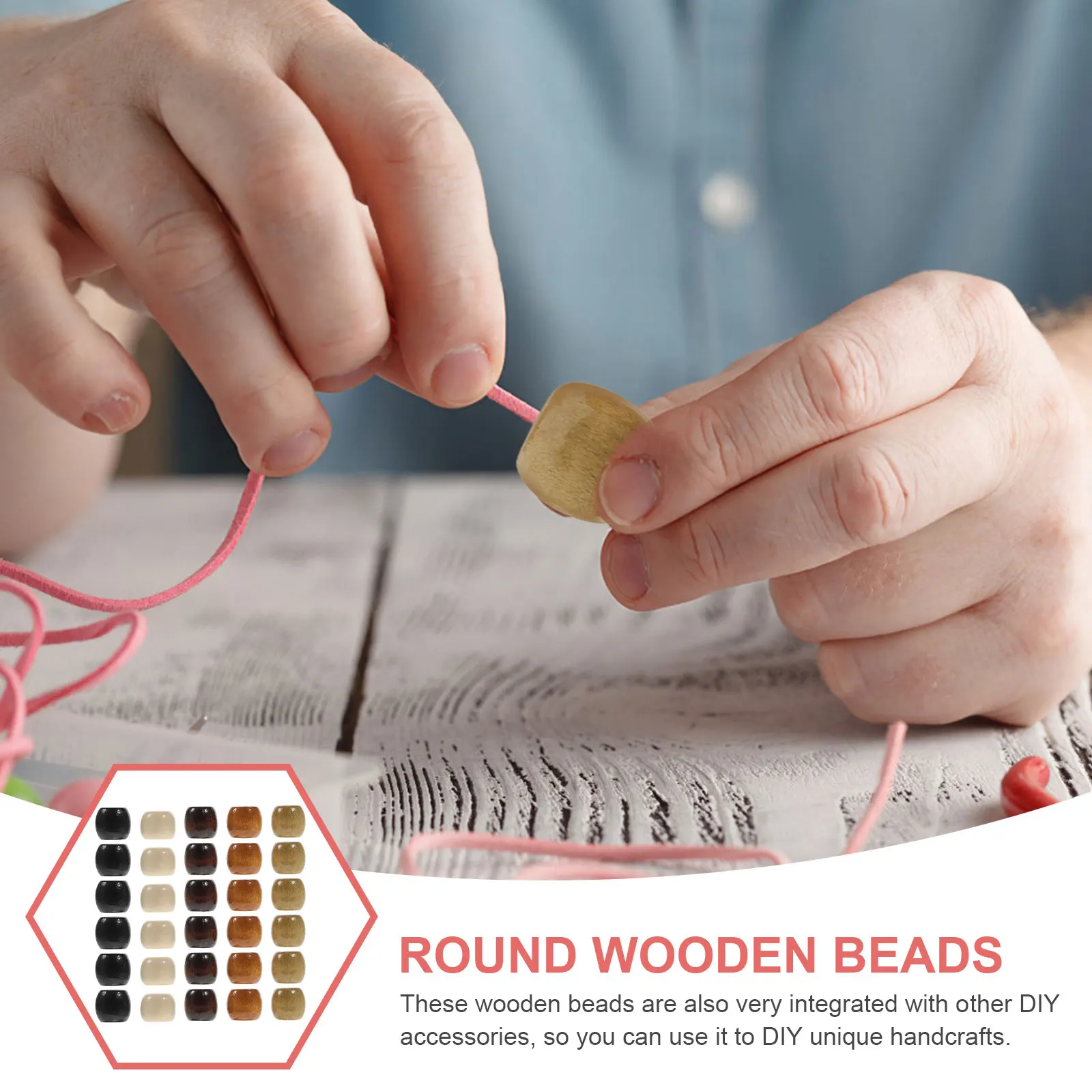 

400Pcs Wood Beads Large Hole Natural Color DIY Bracelet Craft Making Wooden Spacer Beads Loose Bracelet Making Supplies