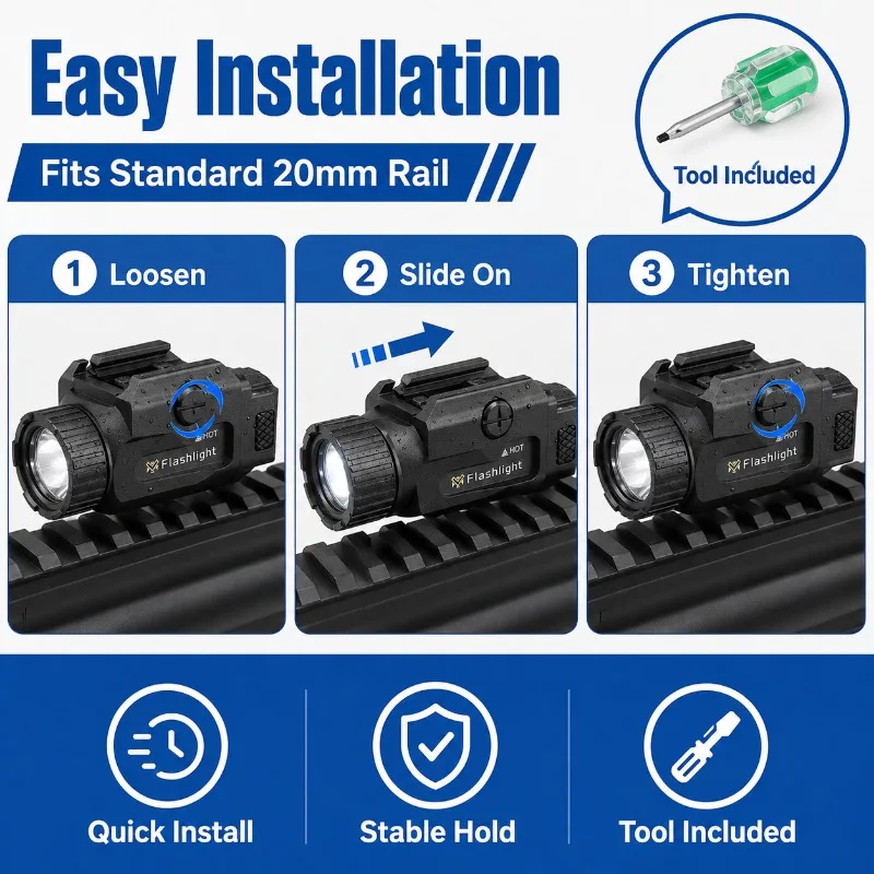Multi‑Mode Bright Model‑use Torch 800LM Red Marker Light, Rail‑Fixed Metal Decorative Component
