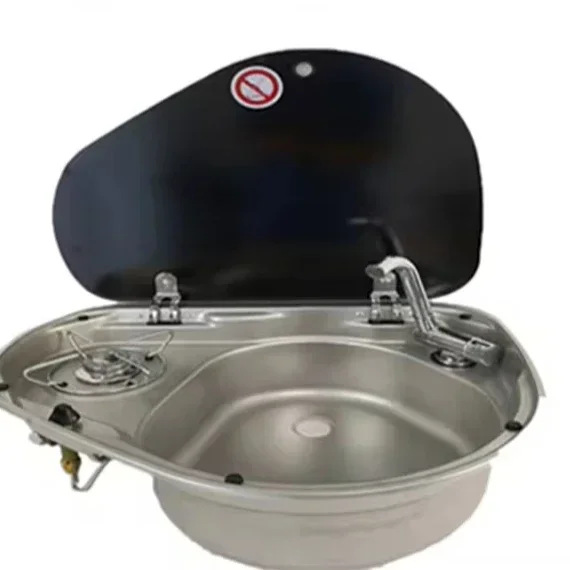 Multifunctional Sink & Gas Stove with Lid - Lightweight Faucet-Included & Anti-Corrosive for Marine Motorhome & Camping Trailer