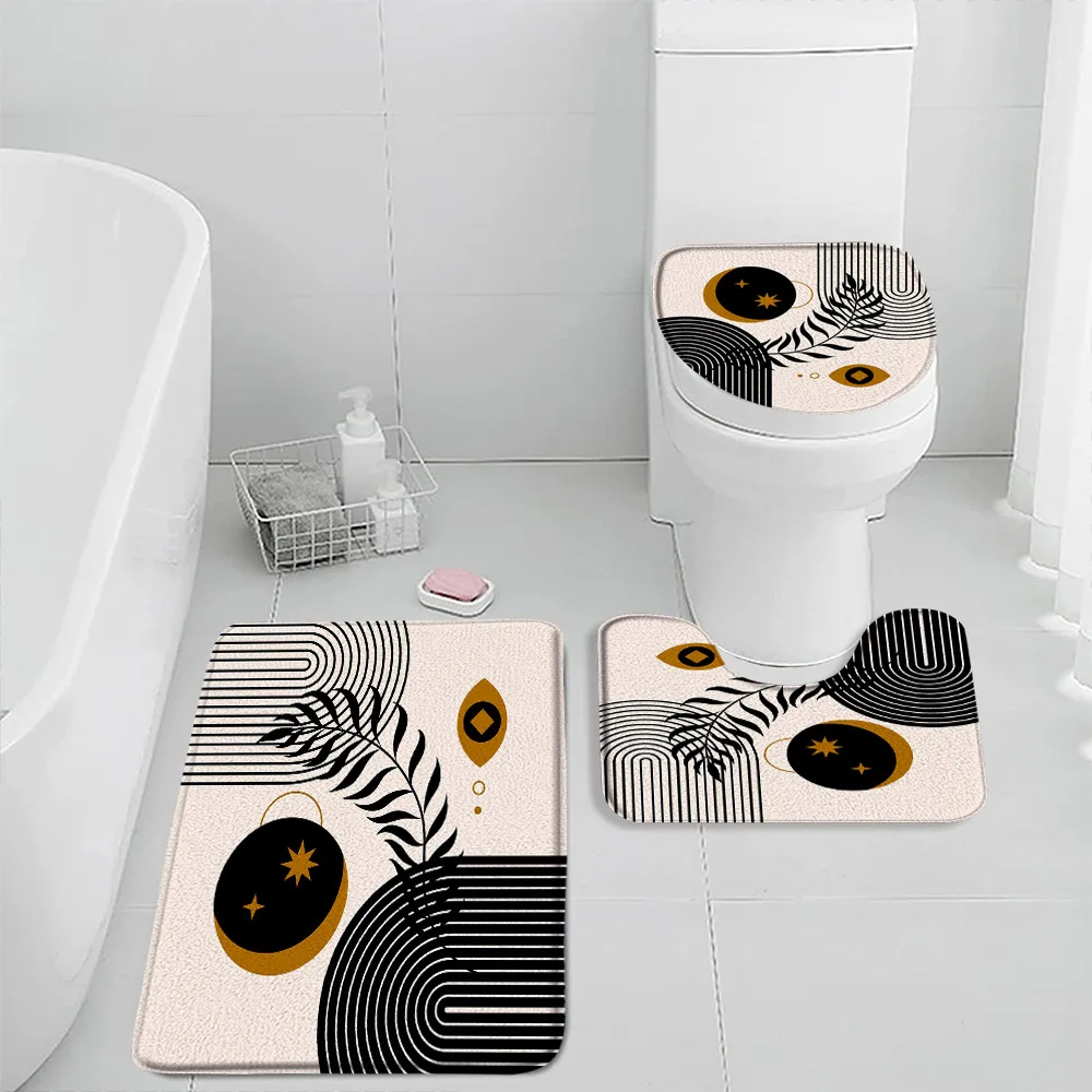 Abstract Mid-century Bath Mat Set Geometric Modern Nordic Minimalist Bathroom Decor Bath Mat Home Carpet Toilet Lid Cover