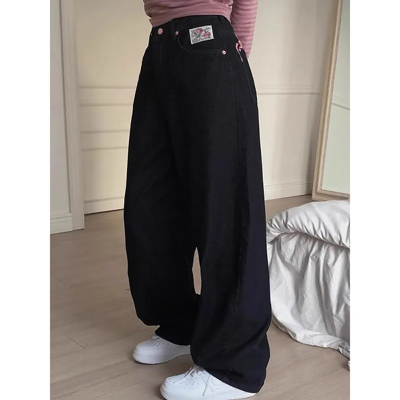 AW Women's Spring Autumn High Waist Bastitch Letter Print Denim Jeans New Sle Sweet Cool Spicy Girl Trendy Long Pants