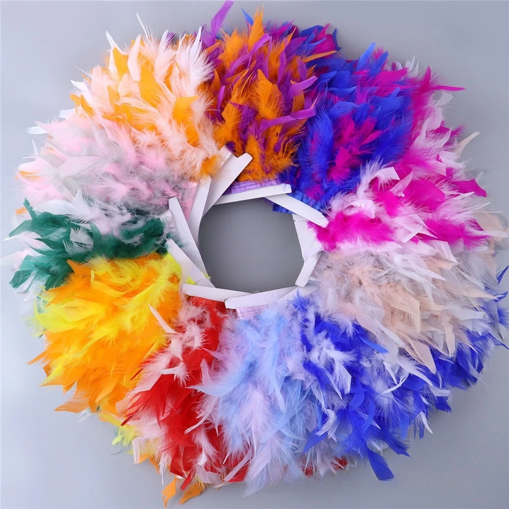 

1Meter Dyed White Red Turkey Feather Trim Fluffy Feathers Fringe 4-6 Inch Chandelle Plumas for DIY Crafts Wedding Dress Decor