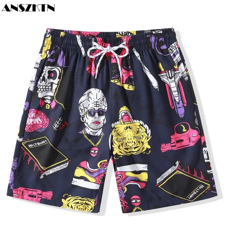 ANSZKTN Mens Shorts Men Summer 2021 Swimwear Snack Board Surf MTB Beach Shorts Hombre Sauna Print Swim Short Pants For Men