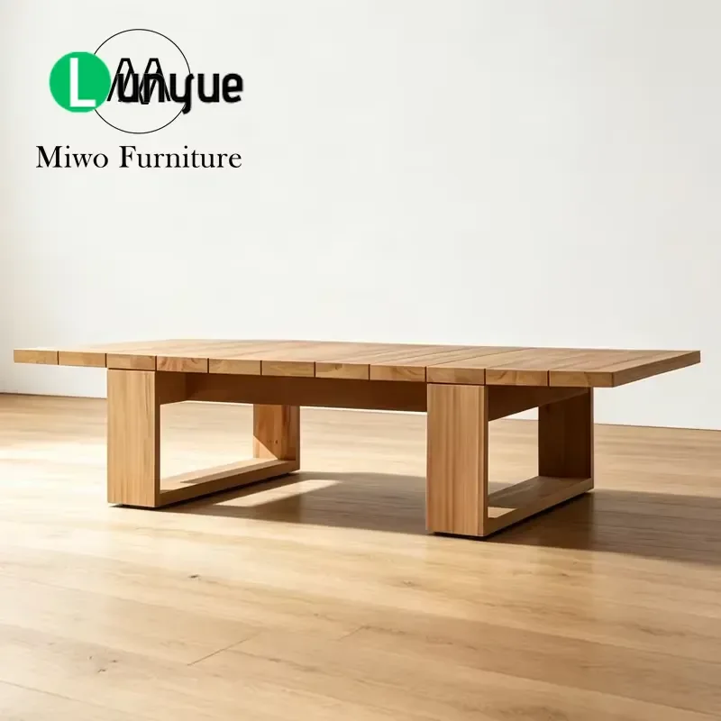 Modern Rectangular Teak Wood Coffee Table Waterproof Anti-Corrosion Outdoor Garden Patio Leisure Side Table Set Natural