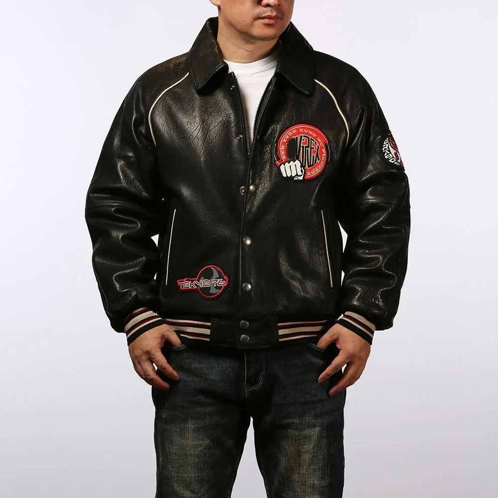 Men's Italian Sheepskin Jackets US Size Fashion Casual Lined Double Dragon Pattern Sandwich Warm Genuine Leather Clothes Jacket