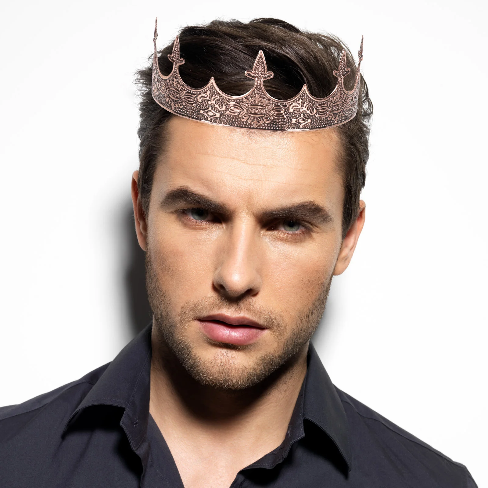 تاج كينج معدني عتيق للرجال أداء حفل زفاف تأثيري عقال ديكور الشعر تاج ديكور أنيق أنيق