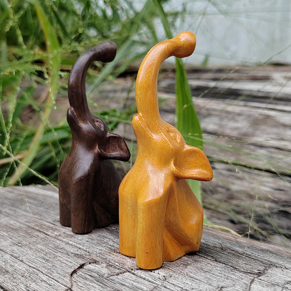 3.8 Inch Hand-Carved Wooden Elephant Ornament, Minimalist Design, Natural Style, Suitable for Study Room, Halloween Decorations, Office Decor, Party Decor, Housewarming Gift, Desktop Decoration, Bedroom