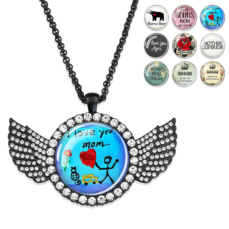 Подвески Esspoc, хрустальное ожерелье, лучшая в мире мама, цитата, стеклянный купол, подарок на день матери, прекрасные хрустальные крылья ангела, подвески, ожерелья