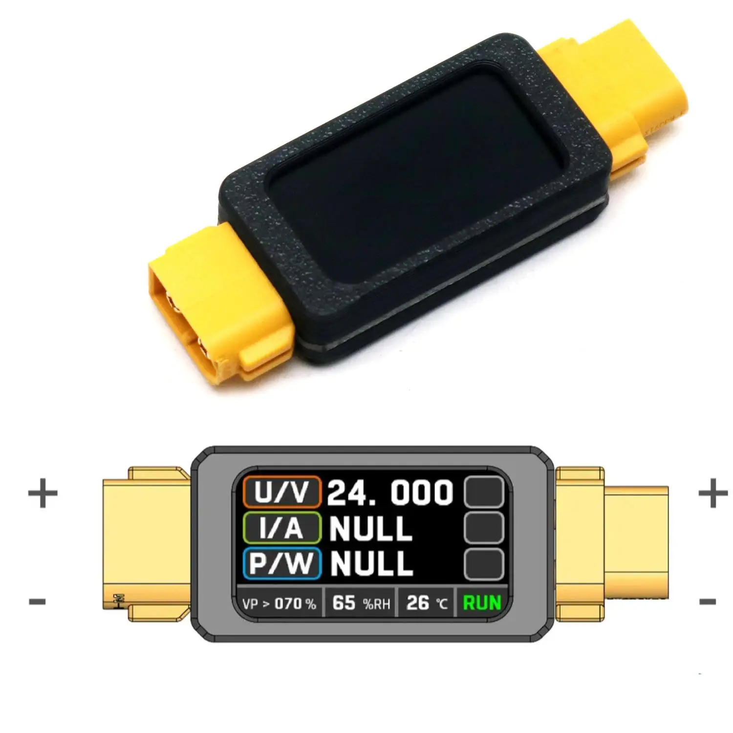 XT60 Bidirectional Current DC Power Meter 30A Digital Voltmeter Ammeter Temp 12V 24V BMS RC Battery Charging Discharging Monitor