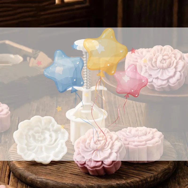 Mid Autumn Festival Round Mooncake Mold 75g Peony Flower Shape Moon Cake Mould DIY Fondant Cake Decoration Tools Hand Press Mol