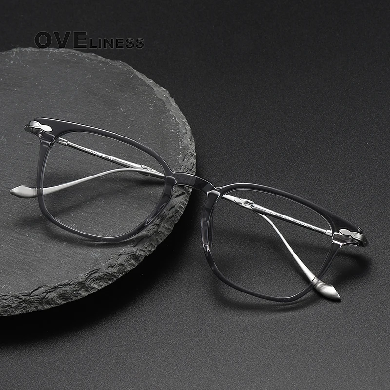 Monture de lunettes carrées ultralégères en acétate de titane pour hommes et femmes, lunettes optiques pour myopie, lunettes rétro vintage pour délinquants