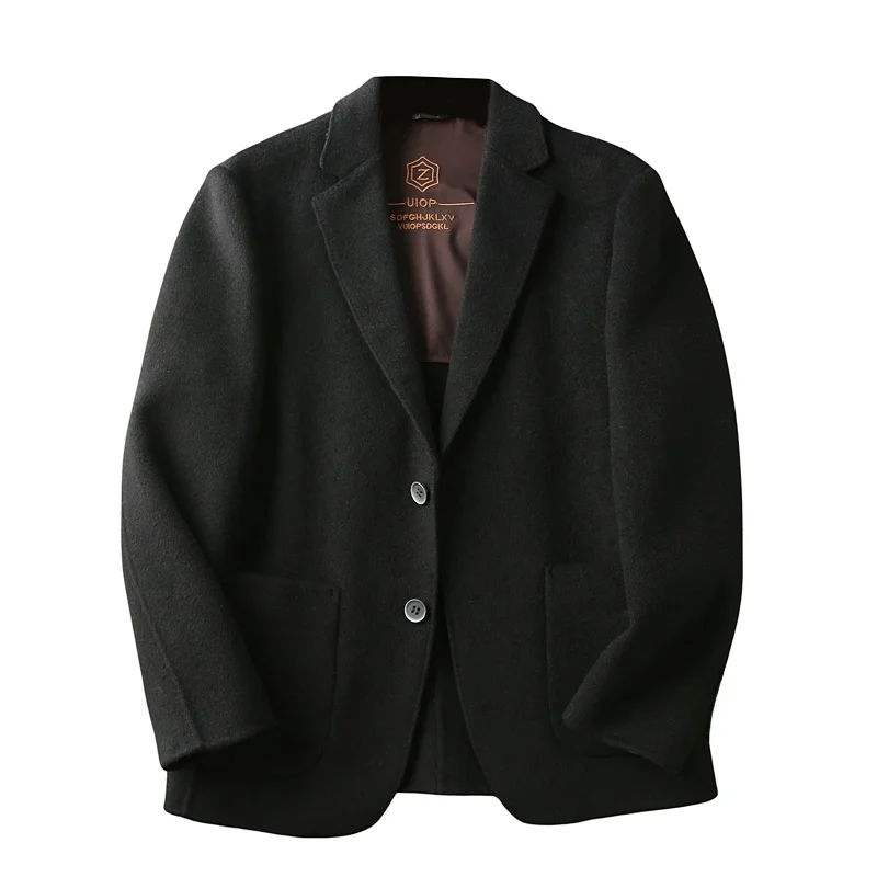 

Heavyweight Australian Wool Men's Double-sided Tweed Suit Jaet Fall Winter Faion Urban Sle Stand Fit Classic Collar