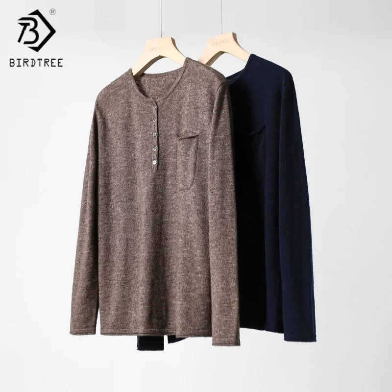 

Birdtree,Wool Cashmere Blended Undershirt,Women Commuting Soft Shirt,O-neck,Full Sleeve,Autumn Winter Basics Pullover T5N805JF
