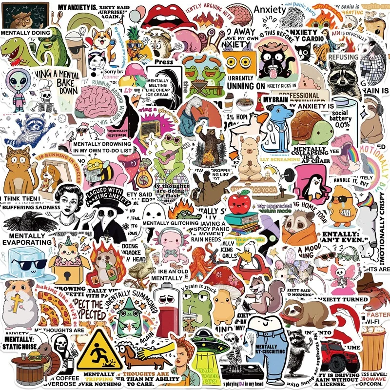 

10/30/50/100PCS Cartoon Nervous Breakdown Sticky PVC Sticker Aesthetic DIY Decoration Scrapbooking Hand Accounting Supplies