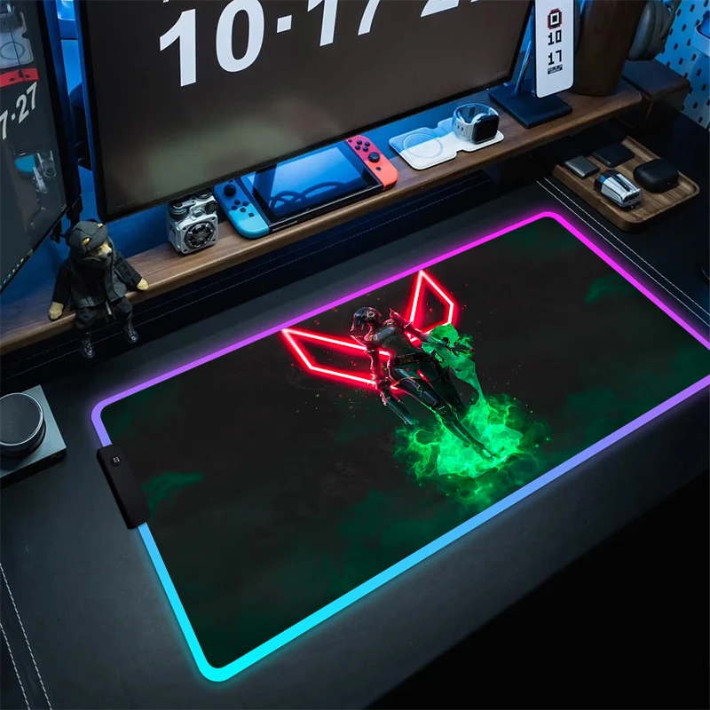 Imagem -03 - Rgb Mousepad Valorant Anime Antiderrapante Tapete de Mesa Gaming Mouse Pad Gamer Bloqueio Borda Mouse Tapete Led Grande Borracha Teclado Esteiras Xxl