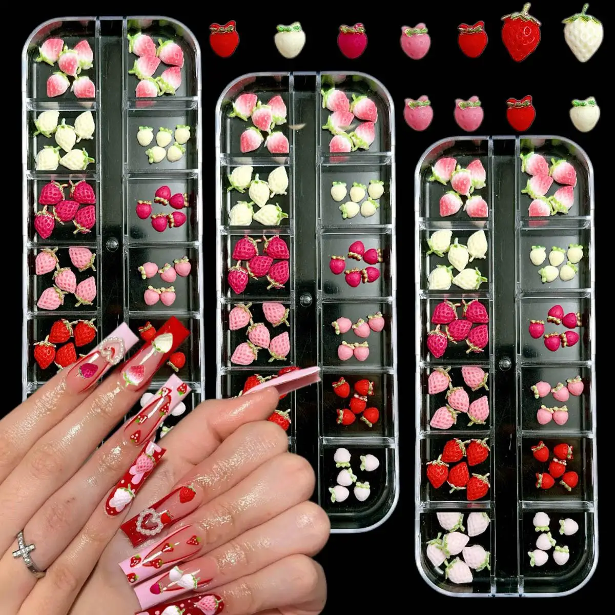 1Box New Creative Colorful Strawberry Resin Nail Charms 3D Adorable Simulated Strawberry Nail Art Decorations DIY Hairpin Nails