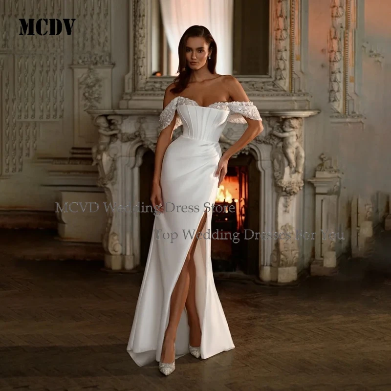 

Sexy Lace Mermaid Wedding Dress 2026 Sweetheart Off The Shoulder Open Back High Side Split Pleat Customized Vestidos De Novia