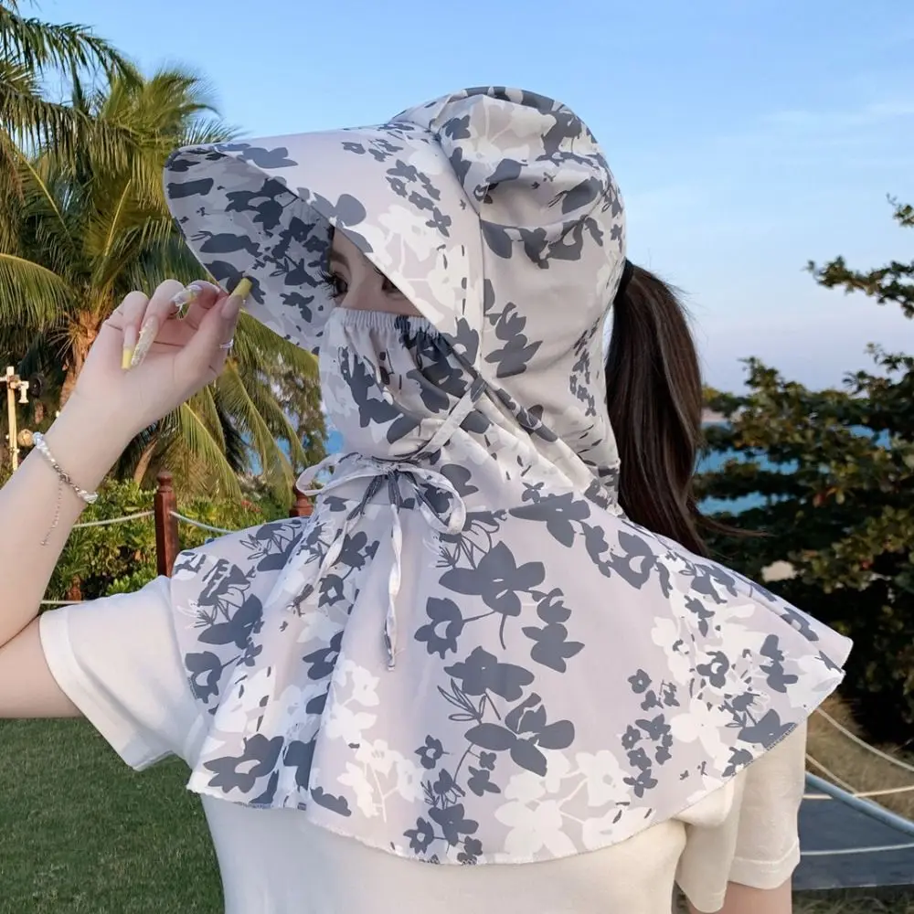 Elegant Printing Tea Picking Hat UV Protection Face Mask Sunshade Shawl Cap Sun Protection Wide Brim Neck Protection Hat Outdoor