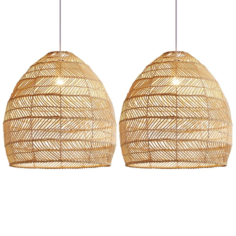 

2X Rattan Lamp Pendant Light Vintage Hanging Lamp Shades E27 Living Room Dining Room Home Decor Cafe Restaurant Hanglamp