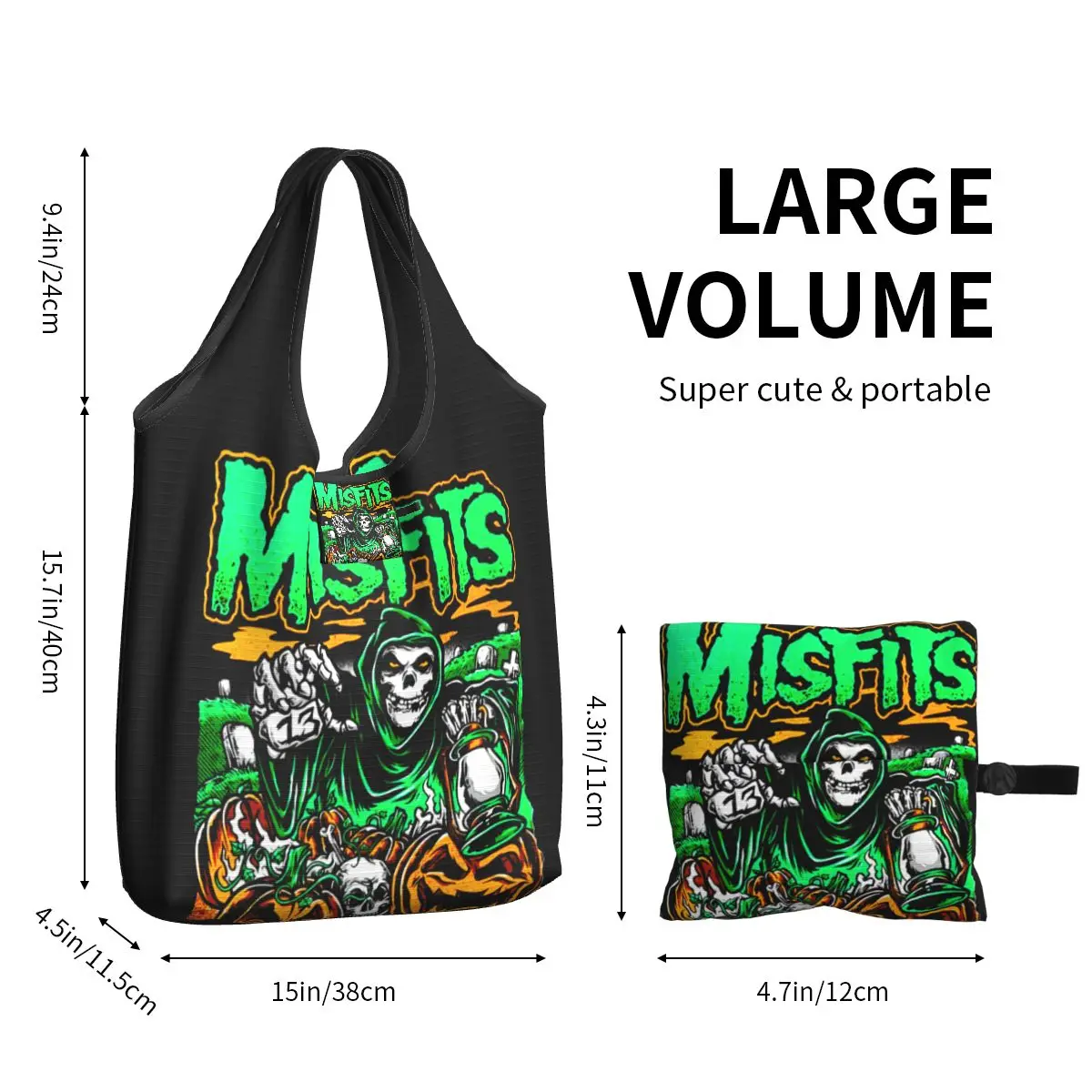 Misfits-Bolso de mano de Metal pesado para compras, bolsa de mano personalizada con diseño de banda de Rock, Cara de Calavera, Shopper, capacidad portátil