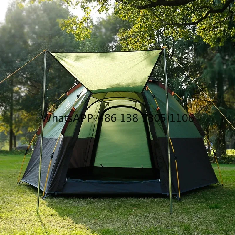 

Automatic double-layer hexagonal tent, quick opening 5-8 people, outdoor camping, rain-proof and free foyer sun protection