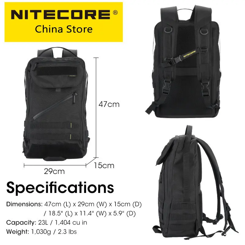 Nitecore BP23 23L Waterproof Commuter Backpack Overnighter Trekking Fishing Sport Travel Backpacks 600D for 15.6 Laptop Tablet