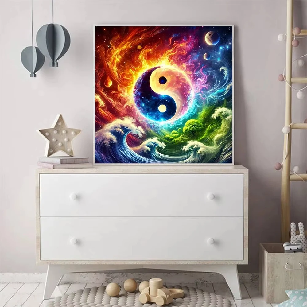 Jigsaw Puzzle  500PCS/1024 PCS Magical Cosmic Tai Chi Yin Yang Vibrant Galaxy Wave Tree Planet Artwork DIY Puzzle Tabletop Dec