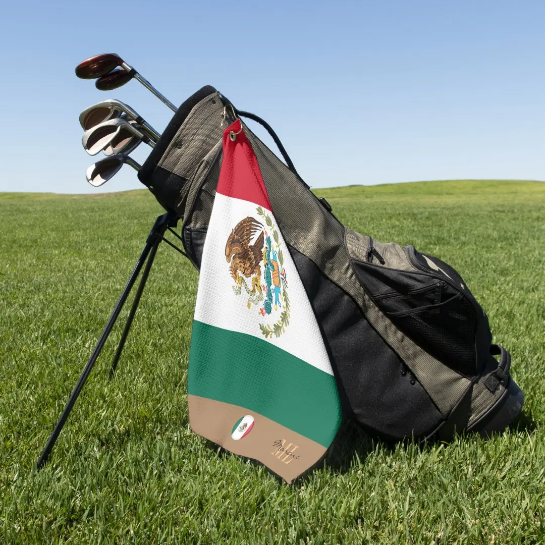 Toalla De Golf Bandera mexicana y golf/deportes monogramados en M 16x24in