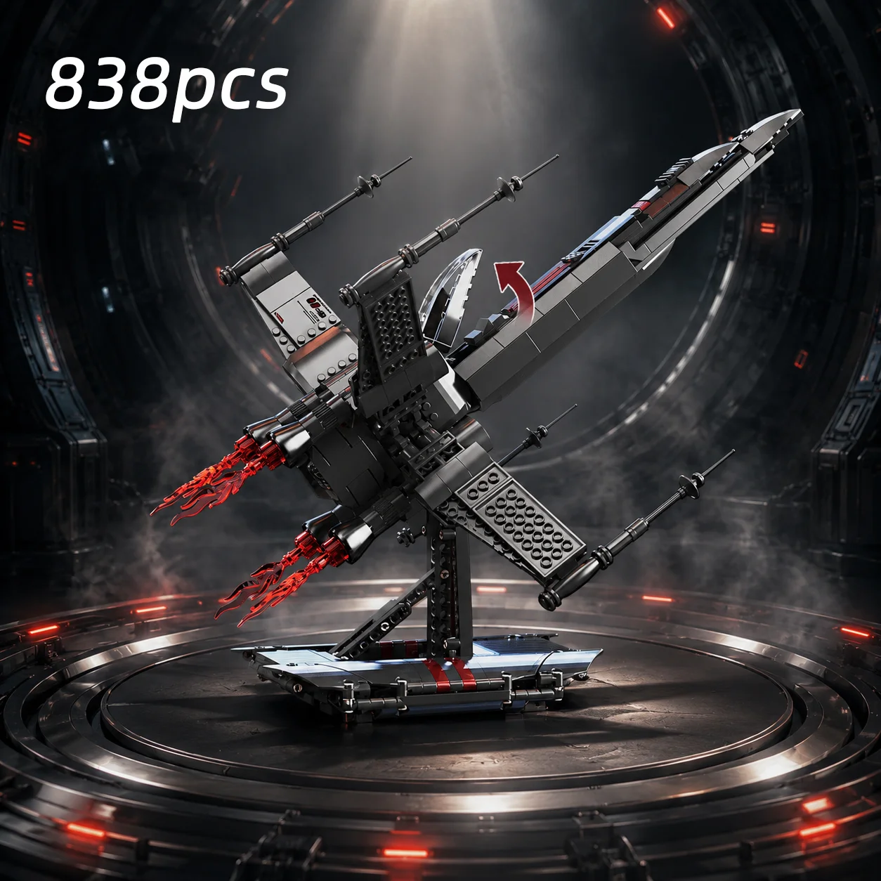 838-Piece Sci-Fi Classic X-Wing Fighter Building Block Set, with a Separate Display Stand Base, Sci-Fi Spacecraft Assembly Model Toy, Birthday and Holiday Gift for Teenage Boys and Adult Sci-Fi Star Wars Collectors