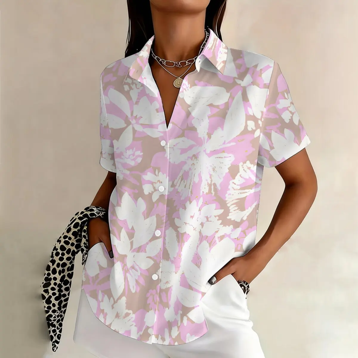 

Summer Plus Size Women's Printed Short-Sleeve Shirt, Loose Fit, Stylish and Versatile