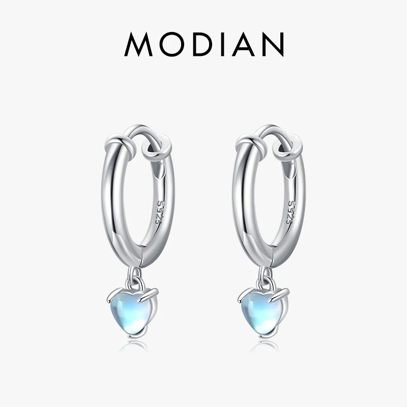 

Modian Real 925 Sterling Silver Hearts Moonstone Ear Buckles For Women Fine Jewelry Elegant Fashion Hoop Earrings Wedding Gift