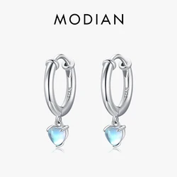 Modian Real 925 Sterling Silver Hearts Moonstone Ear Buckles For Women Fine Jewelry Elegant Fashion Hoop Earrings Wedding Gift