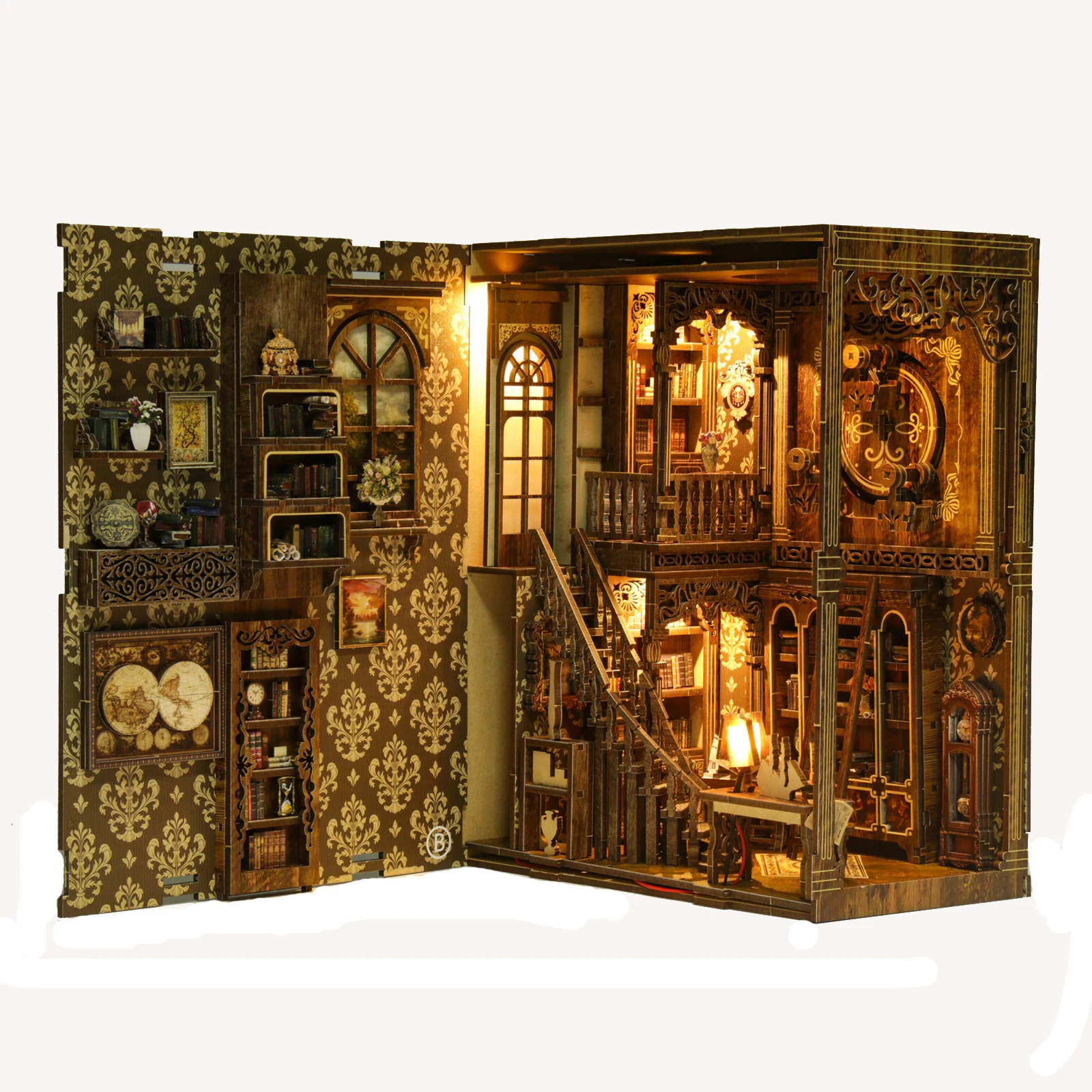 DIY Wooden Antique Book Collection Room Book Nook Shelf Insert Miniature Model Kits With Light Bookshelf Bookend Friends Gifts