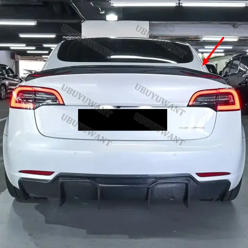 

V Style For Tesla Model 3 2017-21 Carbon Rear Spoiler Lip Splitter Exterior High Kick Tail Deck Lid Wing Accesories