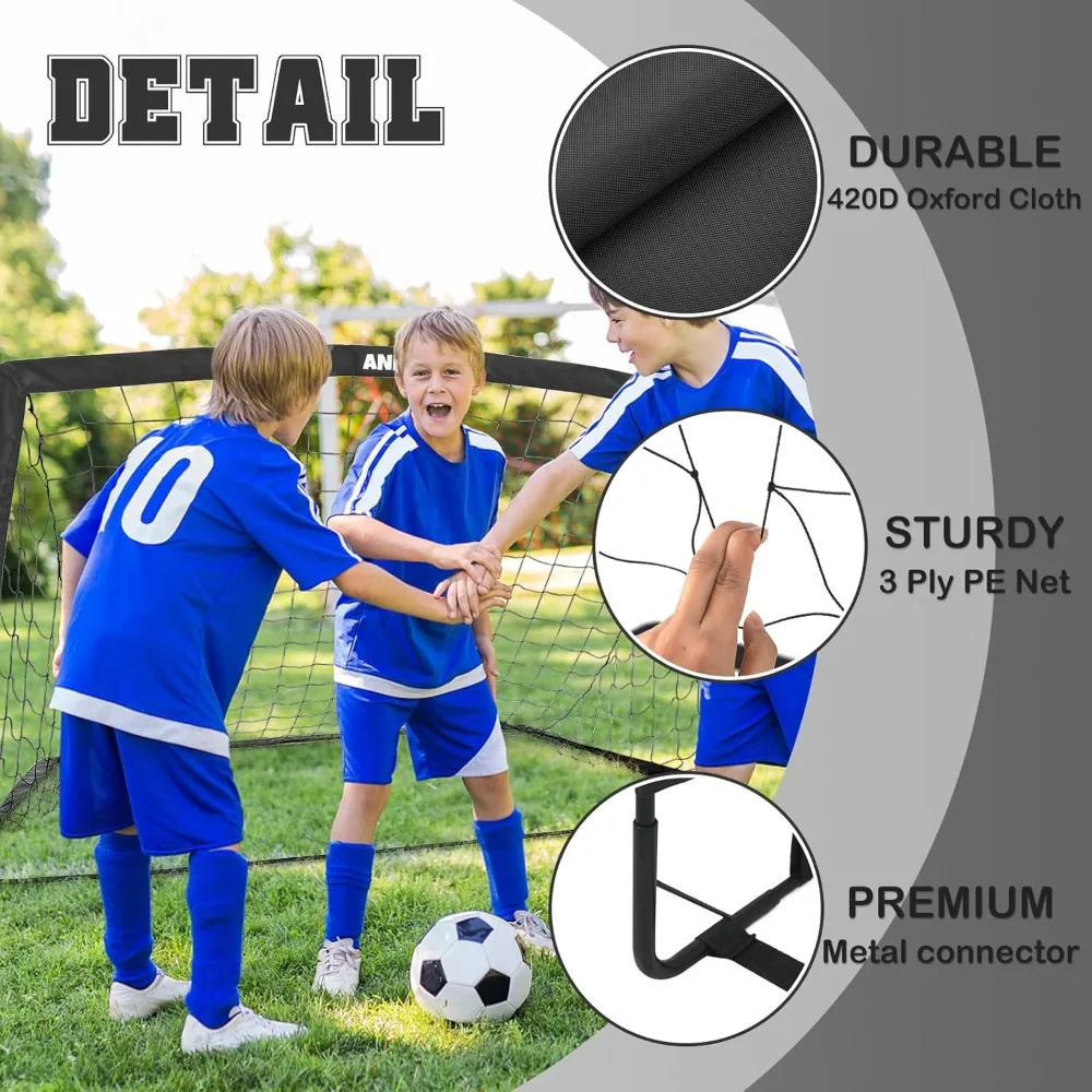 Set porta calcio portatile per bambini 6x4FT con pompa a sfera e coni - Attrezzatura da allenamento pieghevole per sport in giardino