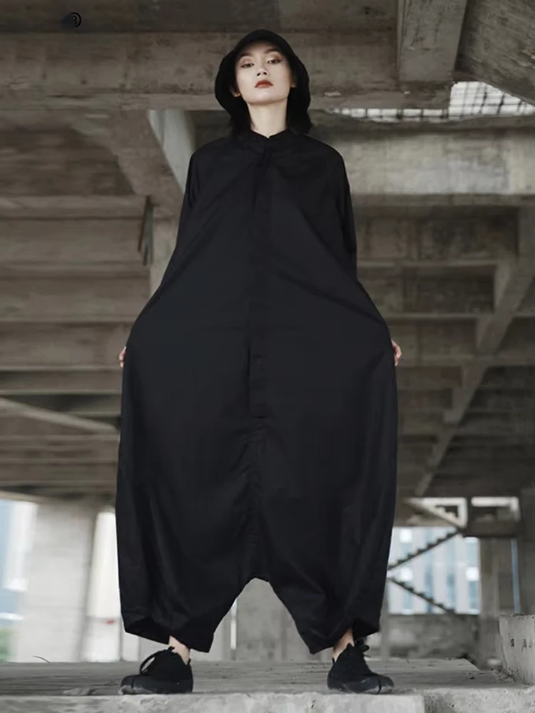 

Loose Fit Women Personality Big Size Jumpsuit New High Waist Pocket Stitch Pants Fashion Tide Spring Autumn 2024 YA116