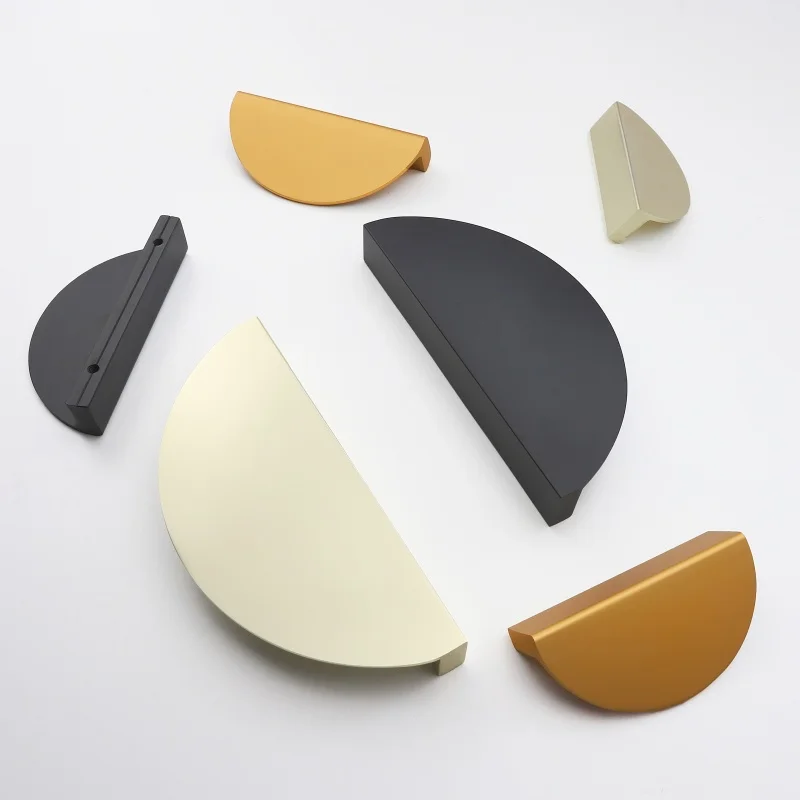 Half Moon Cabinet Door Pull Modern Moon Shape Closet Handles Black Brass Gold Wardrobe Semicircle Knobs Furniture Handles