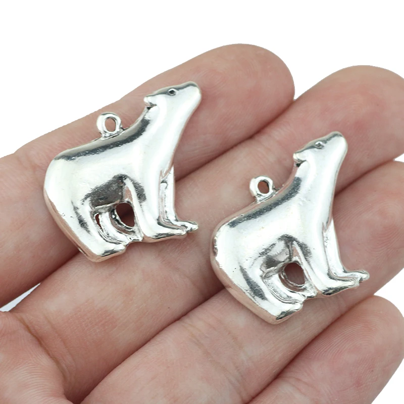 High quality 10 PCS/Lot 29.3mm*23.7mm antique silver plated animal white bear charm polar bears charms