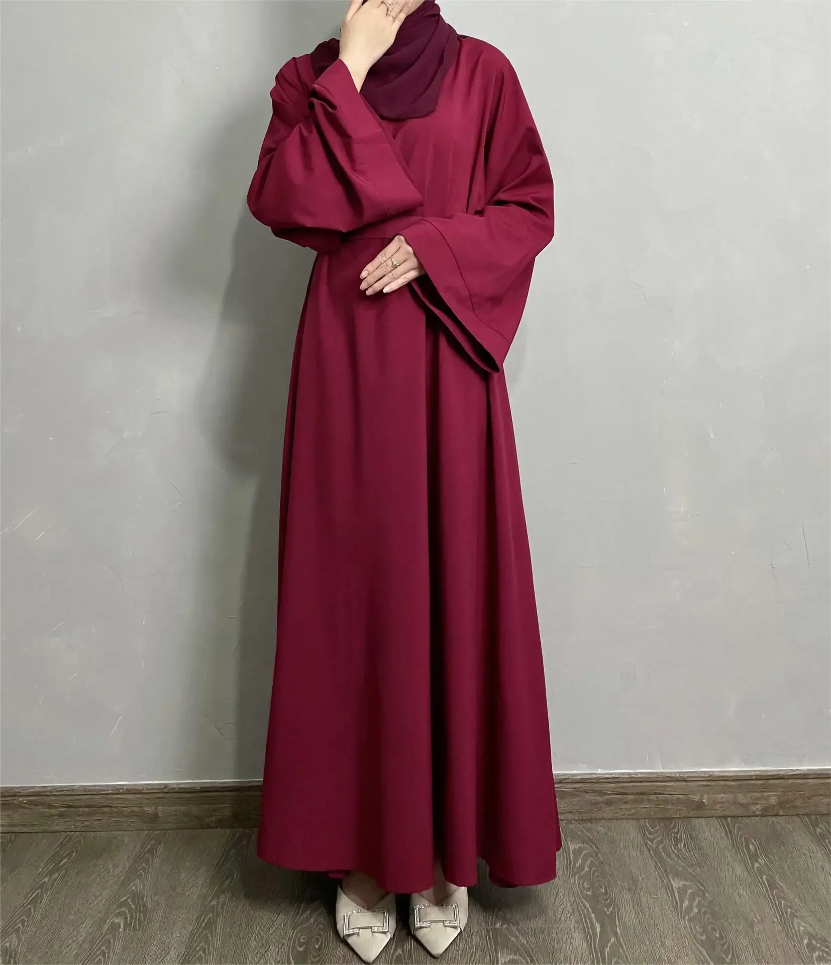 Oriente médio dubai turkiye cor sólida tamanho grande vestido muçulmano casual abayas para mulheres vestidos árabes dubai y turcos