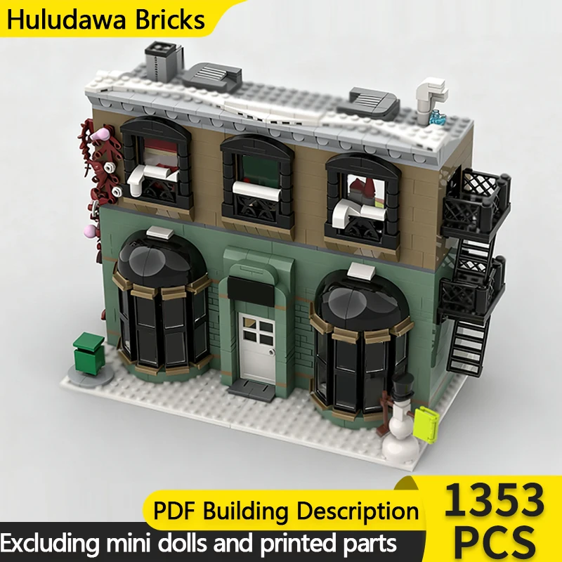 

Модель City Street View MOC, строительные кирпичи, зимняя улица, книжный магазин, модульная технология, детские праздничные подарки, сборные игрушки, костюм