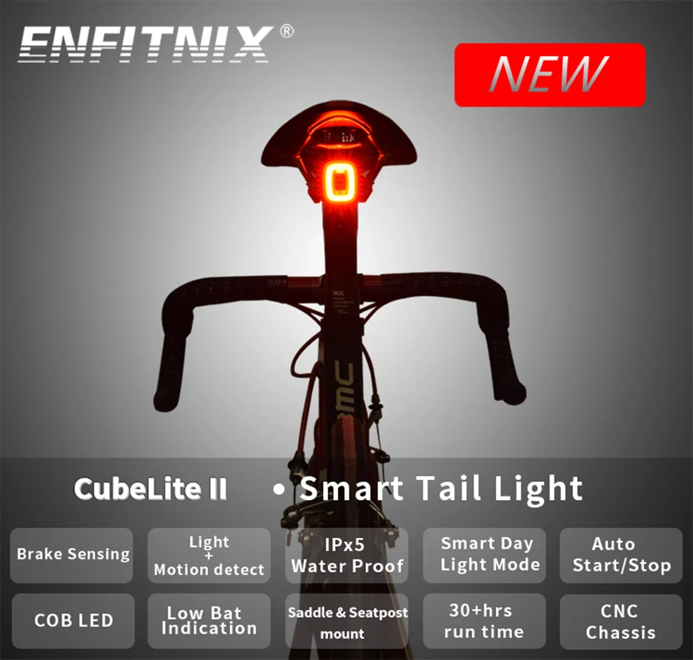 

Enfitnix CubeLiteII Bicycle Taillight Intelligent Sensor Brake Lights USB Road Bike MTB CubeLite 2 II Rear Tail Light CubeLiteII