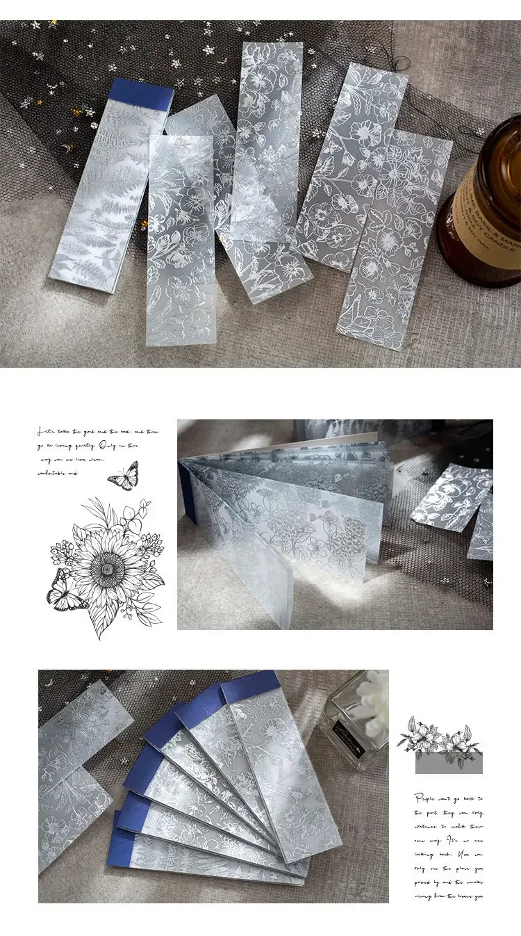 20pcs/pack Broken Thoughts INS Style Silver Plants Sulfuric Acid Paper Scrapbooking Journaling DIY Material Decoration Paper