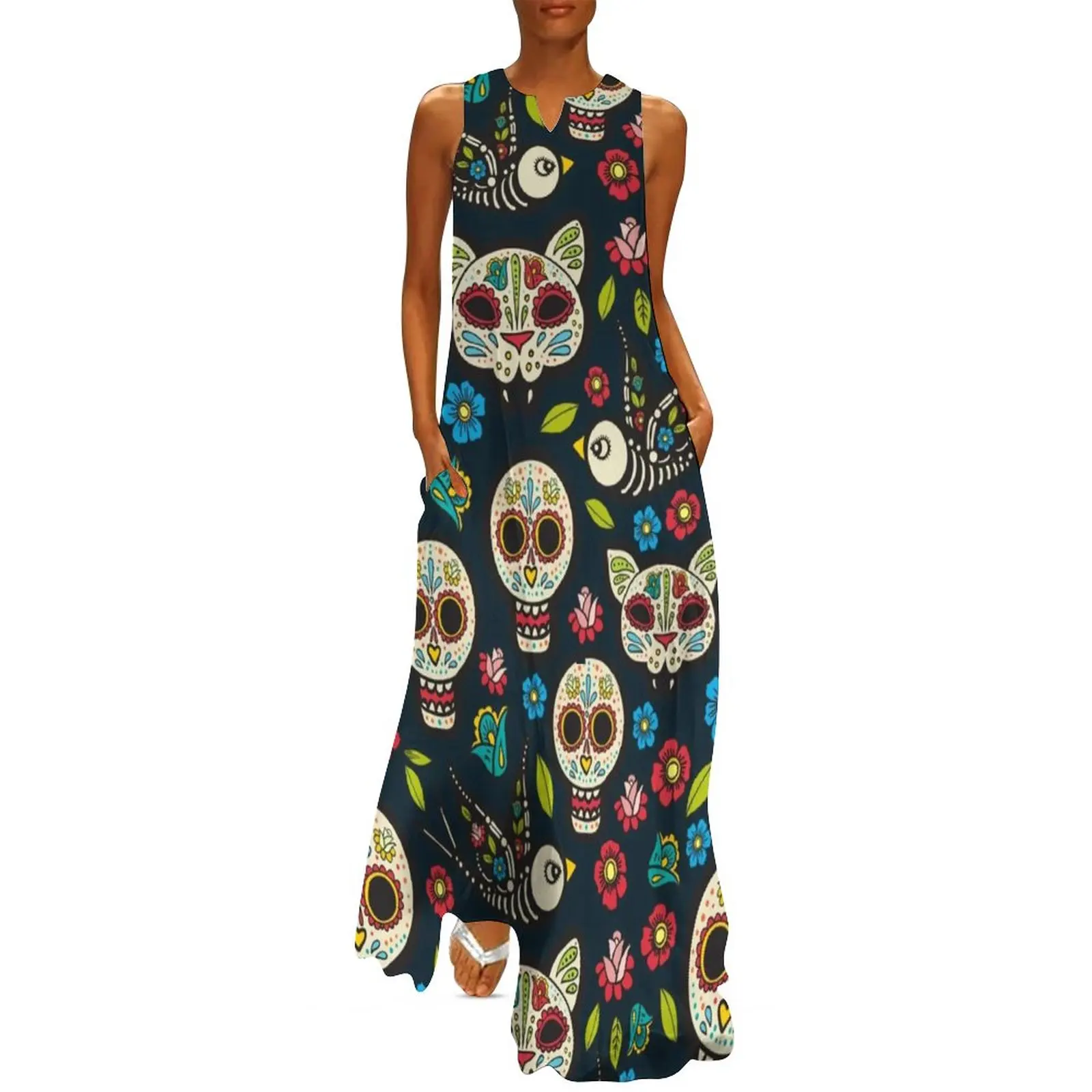 Halloween Day of The Dead Dress Mexican Traditional Celebrates Skulls Street Wear Bohemia Long Dresses Cute Maxi Dress Big Size