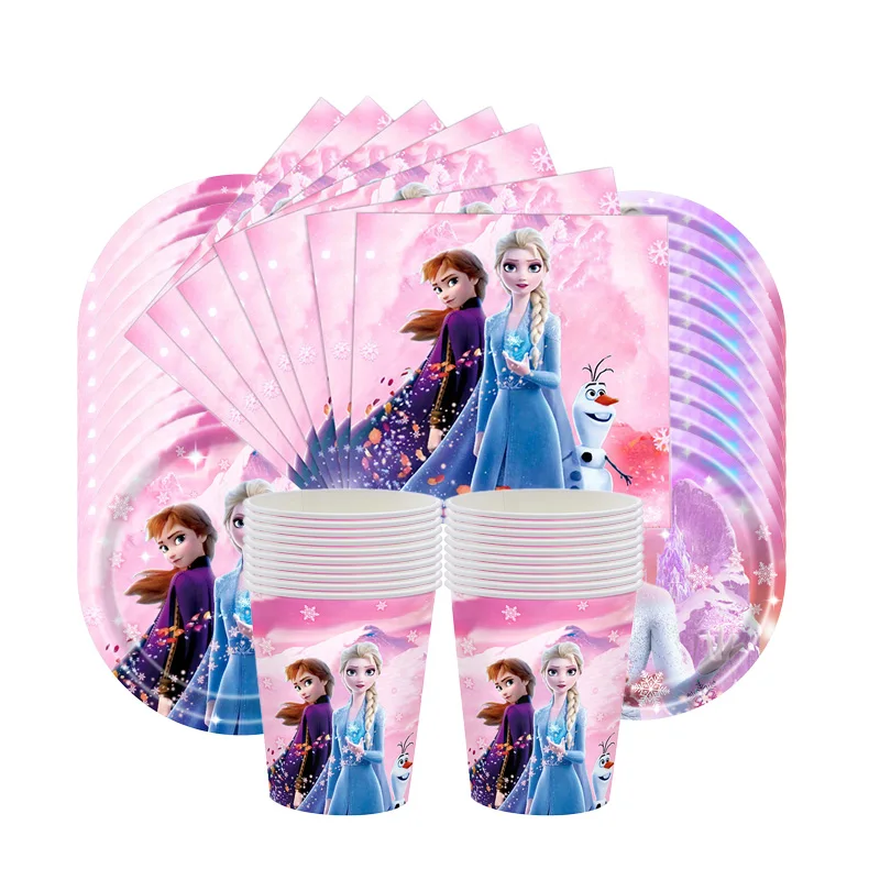 60pcs Disney Elsa Anna Frozen 2 Party Supplies Paper Cup Paper Plates Kids Girls Snow Queen Birthday Party Decor Sets